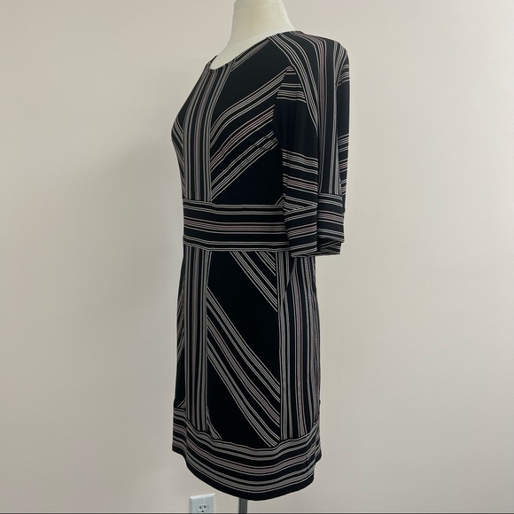 BCBGMAXAZRIA Striped Three Quarter Sleeve Shift Dress in Bare Pink/Black - Picture 7 of 8